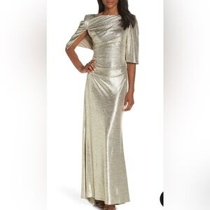 Eliza J. Metallic Gold Evening Gown - Shimmer Maxi Dress